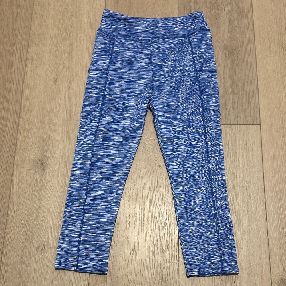 J Crew Cropped Space Dyed Leggings With Side Pocket Blue White Womens Size Small